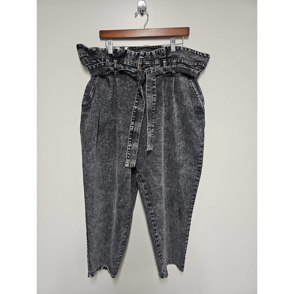Who What Wear Womens size 20W Black Acid Wash Paper Bag Denim Jean Pants